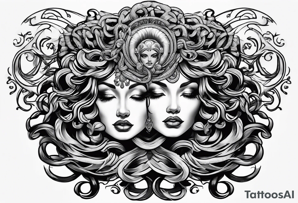 Neo traditional Medusa heads tattoo idea