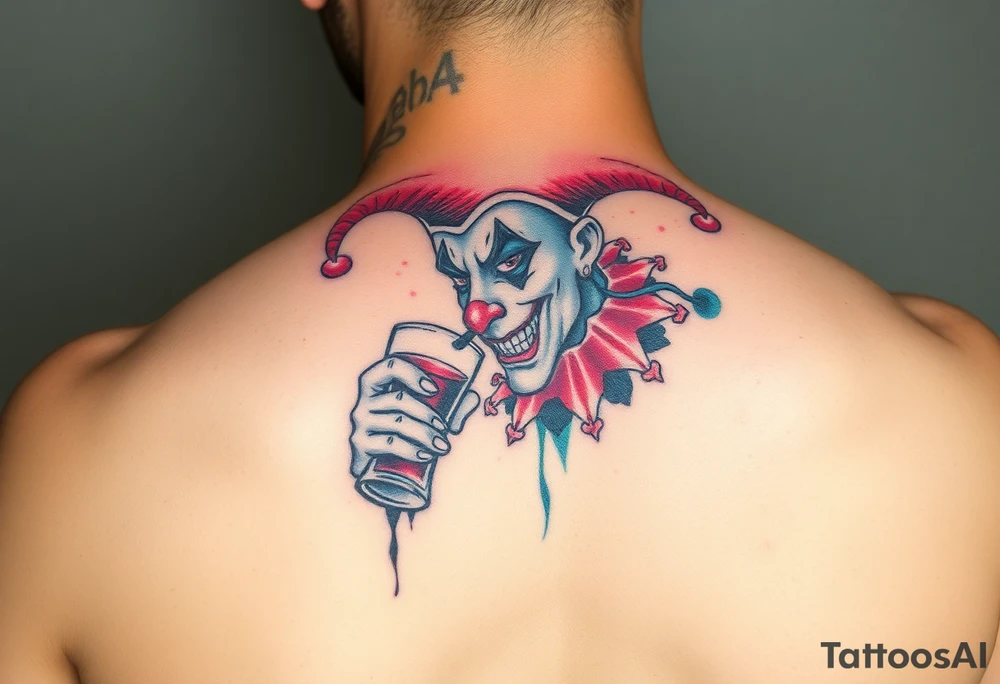 jester smoking and drinking tattoo idea