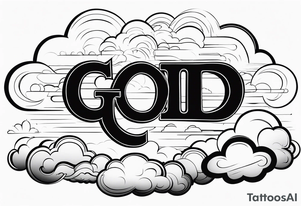 The word God in a biblical text. Clouds behind it tattoo idea The word God in a biblical text. Clouds behind it tattoo idea