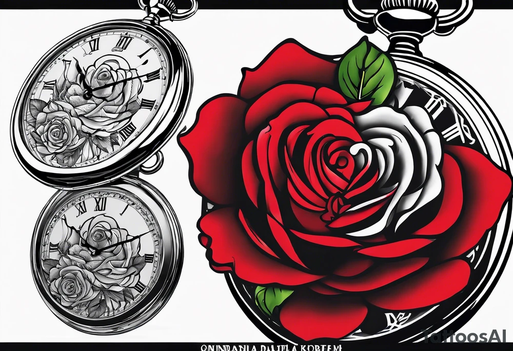 Pocket watch with chain and roses tattoo idea