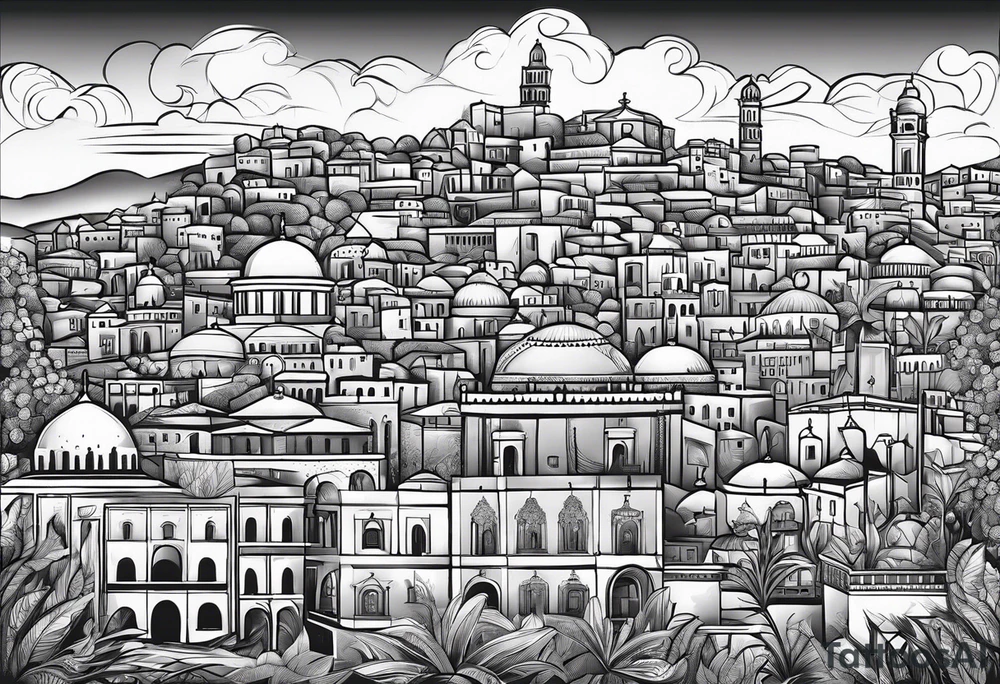 israel city vector 
swirl  vignette tattoo idea