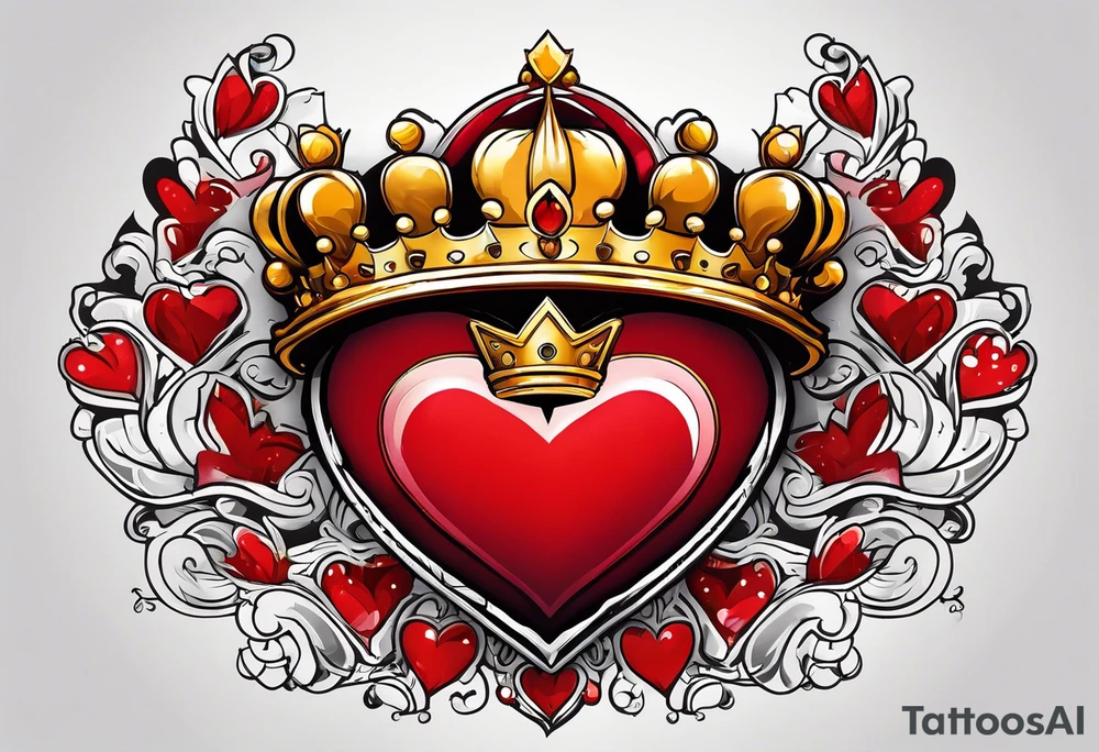 Red heart with a golden crown above it tattoo idea