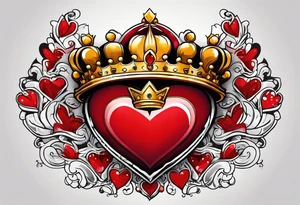 Red heart with a golden crown above it tattoo idea