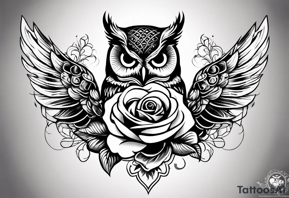 An owl, a rose, “but the greatest of these is love” tattoo idea