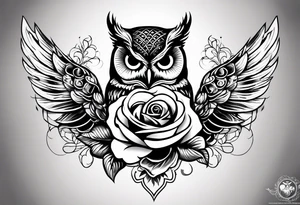 An owl, a rose, “but the greatest of these is love” tattoo idea