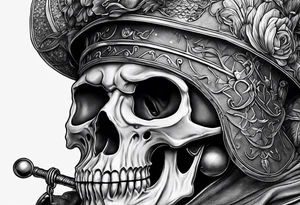 a figure of a fisherman, a knight's helmet, a floorball ball, a ram's skull tattoo idea