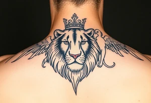 Lion with crown and an angel on forearm tattoo idea