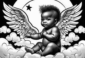 african american baby angel with clouds in the background tattoo idea