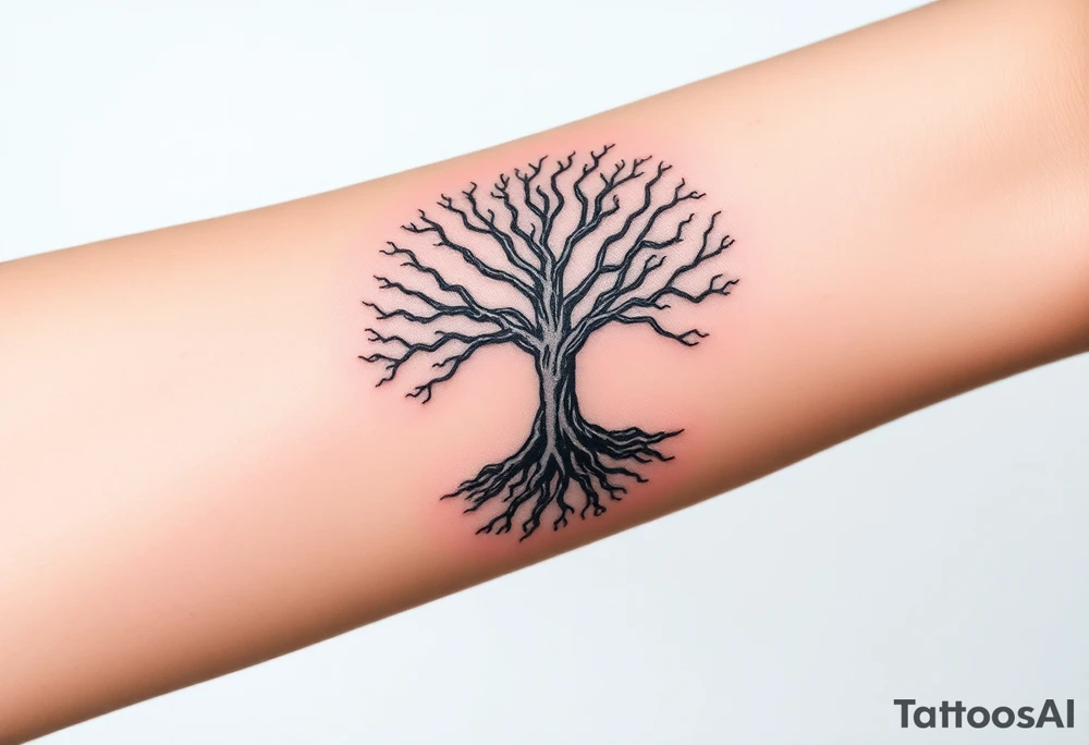 mystical tree of life with cosmic roots and celestial branches tattoo idea