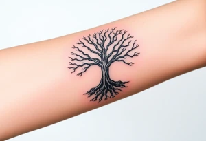 mystical tree of life with cosmic roots and celestial branches tattoo idea