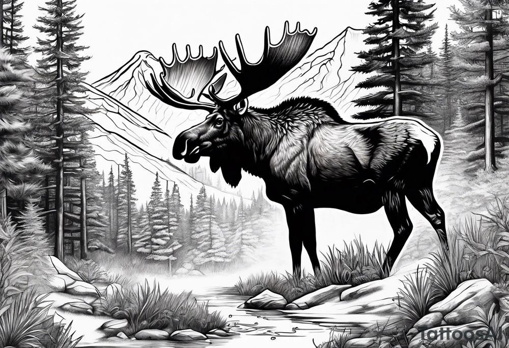 moose mountain forest tattoo idea
