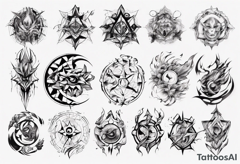 Design a tattoo where abstract shapes and colors represent various stages of my life, reflecting the evolution of my character and perception tattoo idea