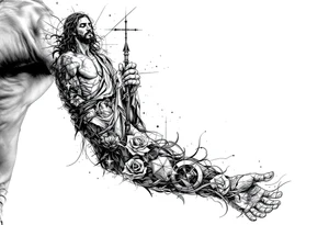 full sleeve arm tattoo of jesus timeline of life tattoo idea