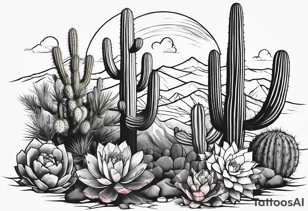 Desert with cactus tattoo idea
