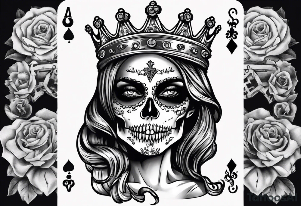 santa la muerta with money and crown
on the card tattoo idea