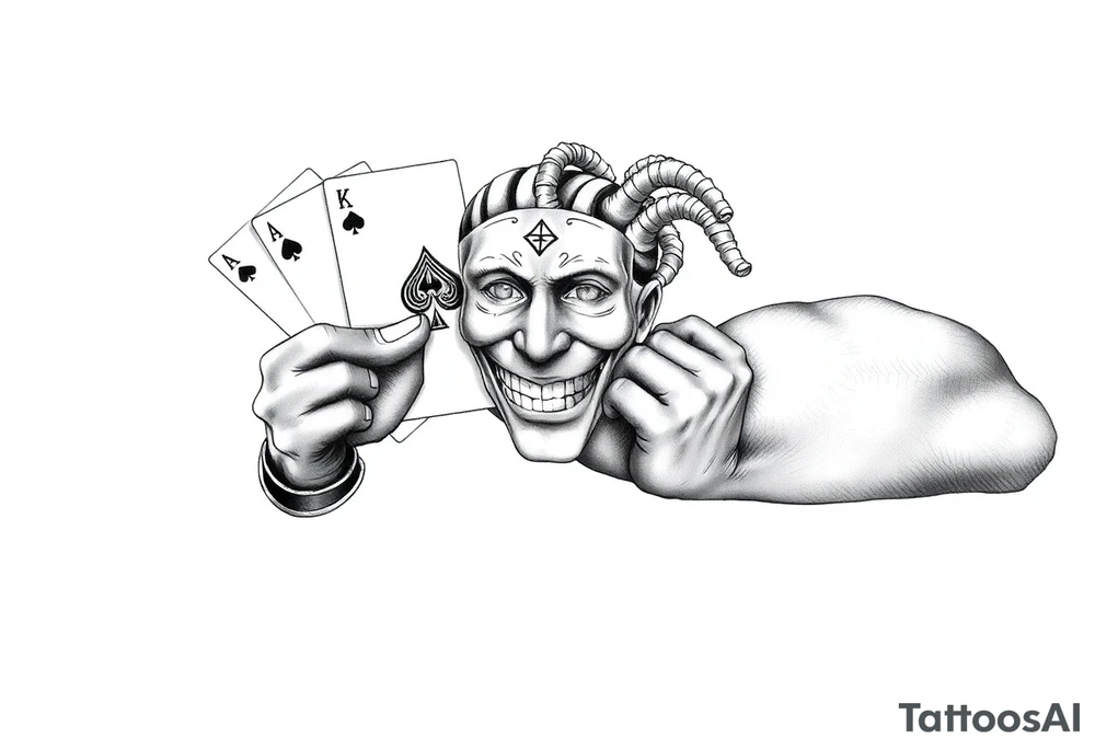 5 card hand,  Gemini twins, and a happy mask getting pulled off tattoo idea