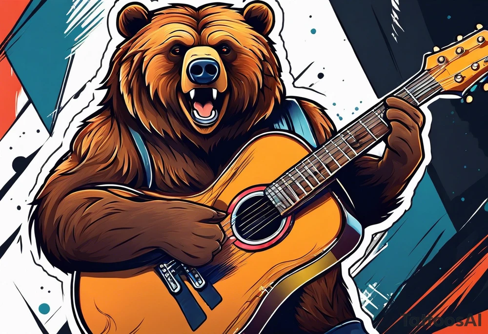 grizzly playing guitar tattoo idea
