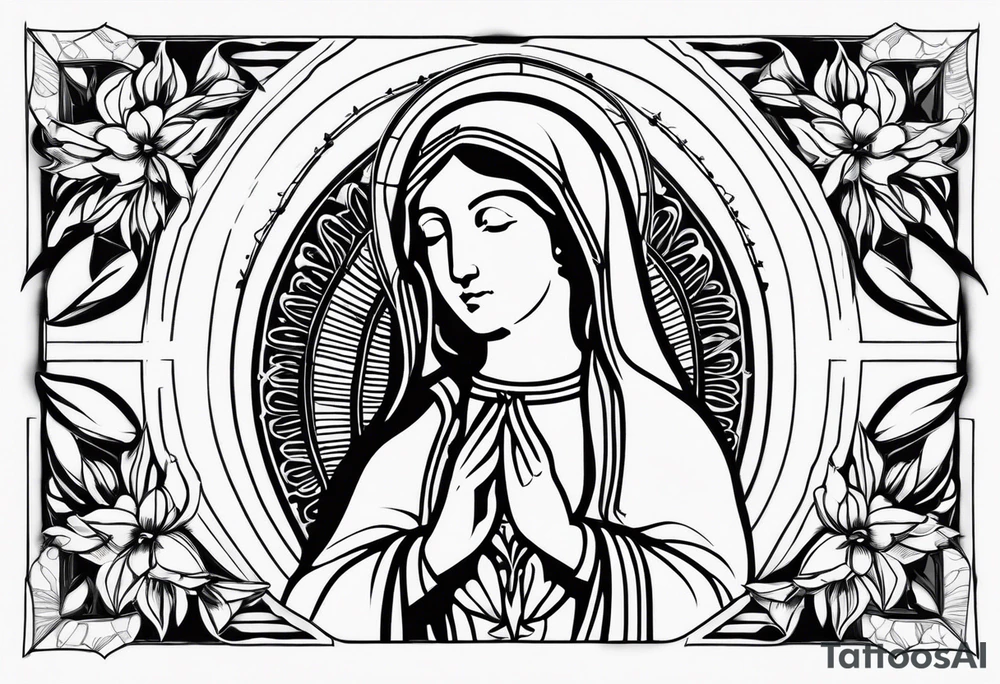 Virgin Mary in a modern Blackwork style tattoo idea