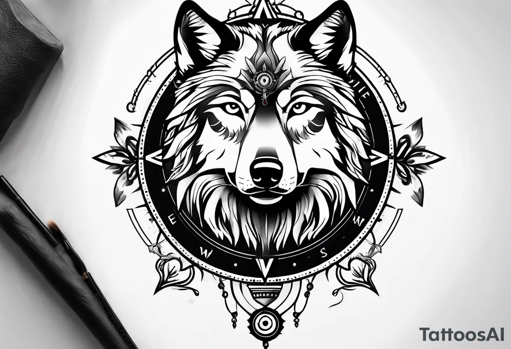 Compass for direction and guidance and a wolf tattoo idea