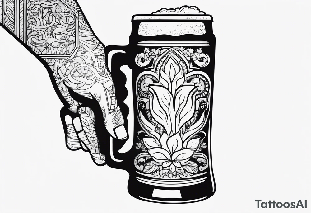 A hand holding a beer in modern Blackwork style tattoo idea A hand holding a beer in modern Blackwork style tattoo idea