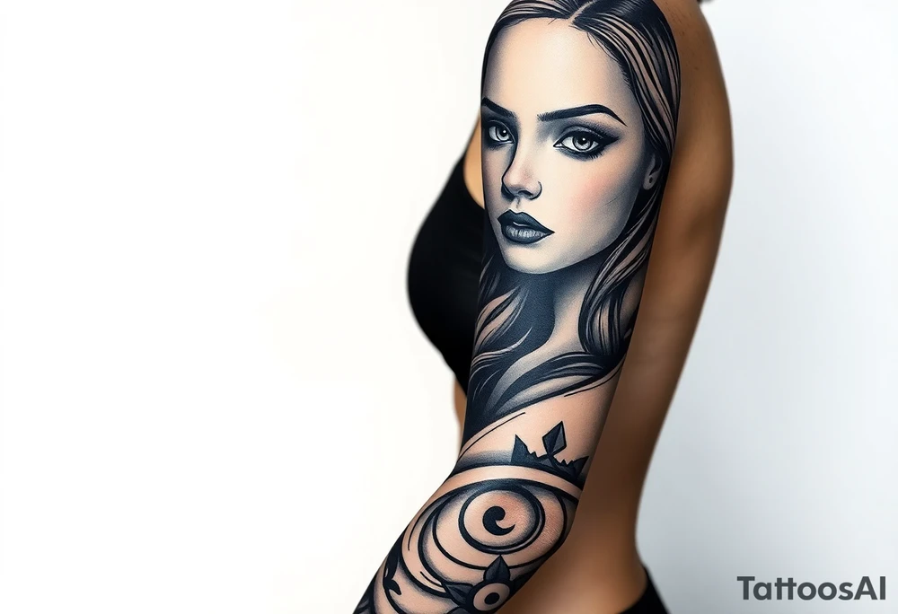 women portrait face with cat gothic tattoo idea