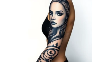women portrait face with cat gothic tattoo idea