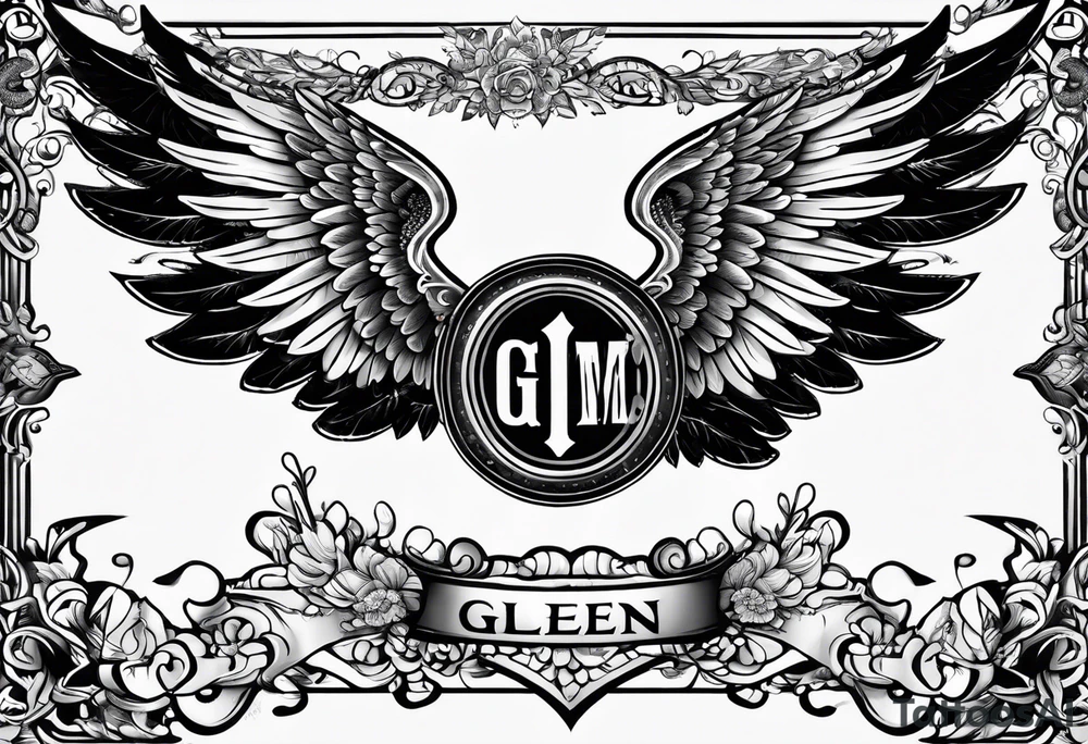 Angel Wings with the word Glenn in between tattoo idea Angel Wings with the word Glenn in between tattoo idea