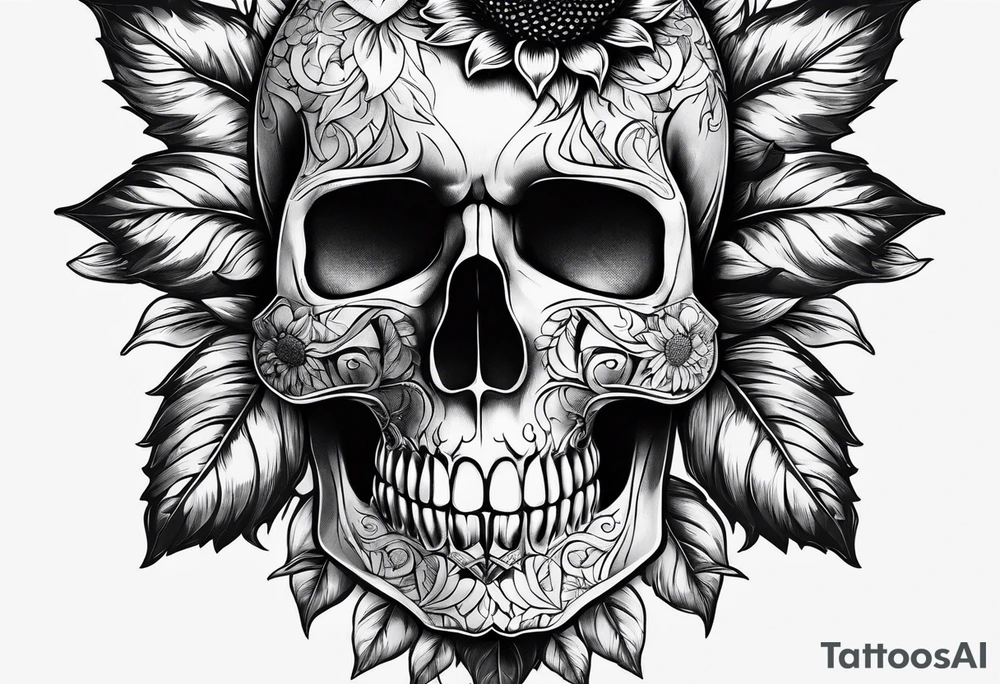 Sunflower, skull, female, mental health tattoo idea