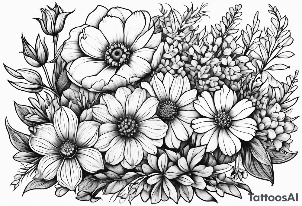 Wildflowers, smaller, vertical tattoo idea