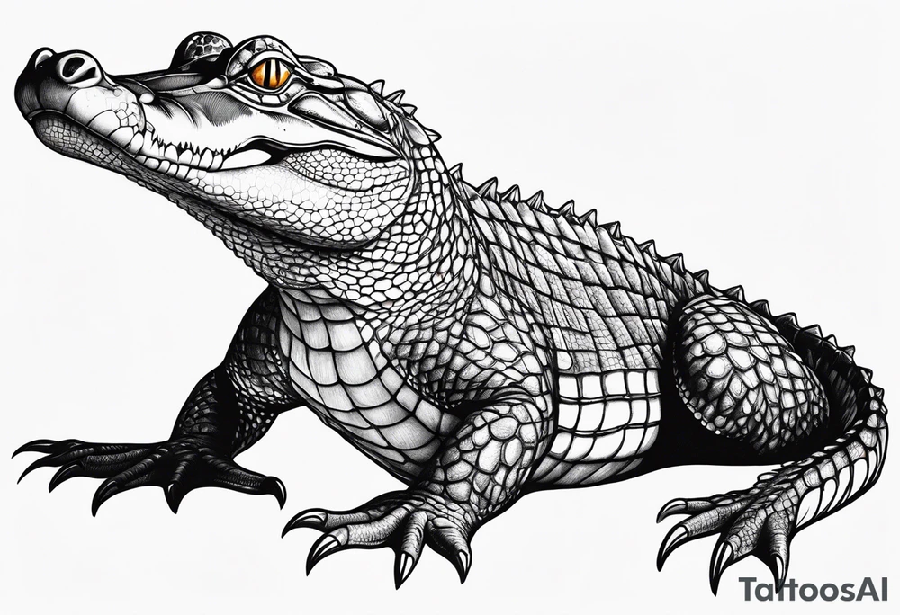 Full body Caiman with tail leg top view tattoo idea
