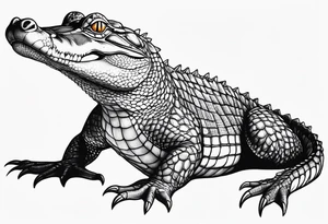 Full body Caiman with tail leg top view tattoo idea