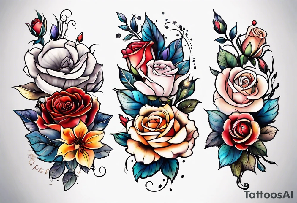 i want a full arm tattoo with simple flowers and roses tattoo idea