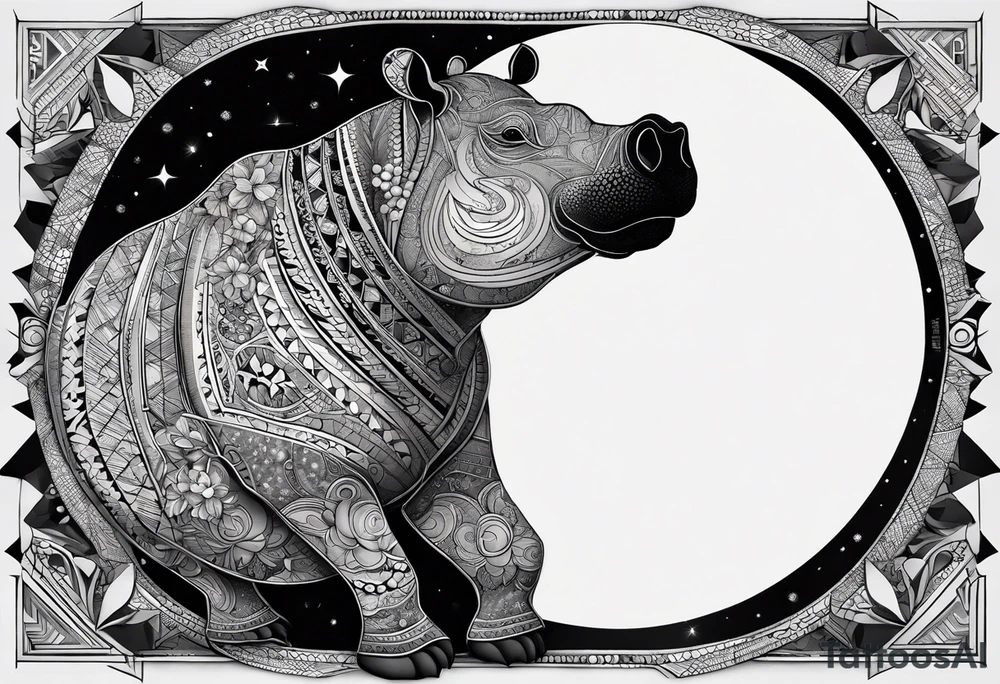 Very asymmetrical, +geometric pattern, with realistic full moon, with hippo,+tribal, +geometric, +inkart , +blackwork, +grey scale, + sketch
with wintersweet flower bud, +inkart touch, +for men, detailed , combined favourite , tattoo idea