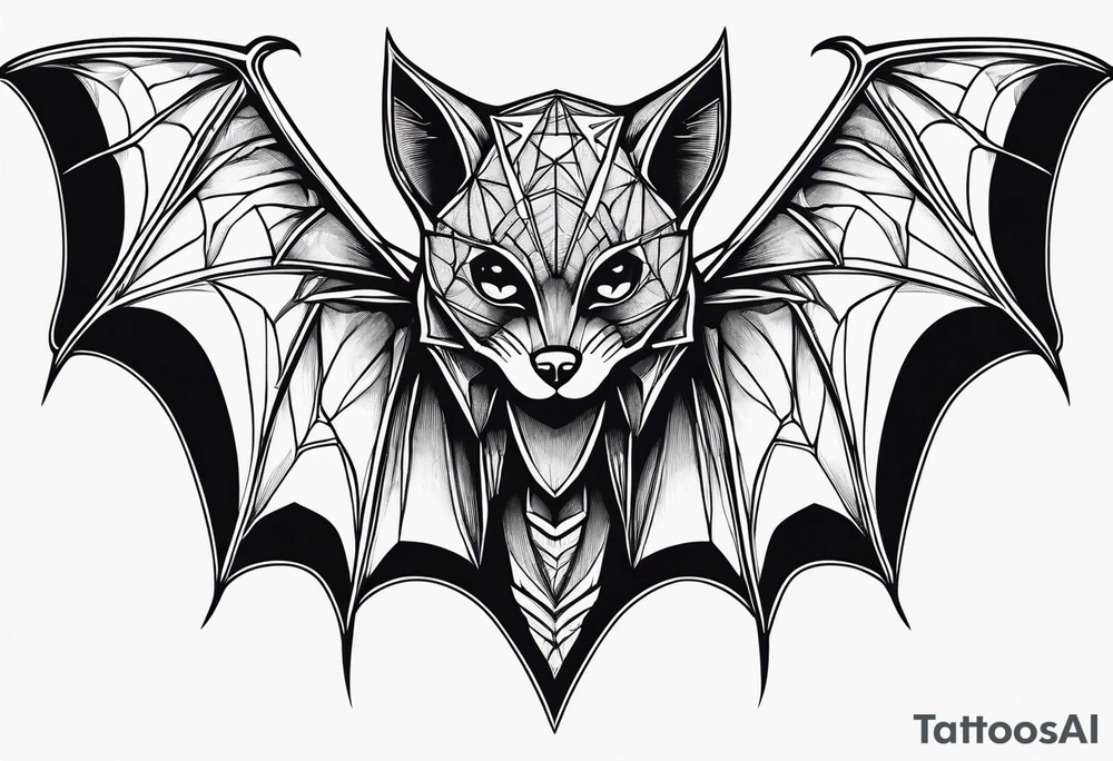 Bat, cat Head, upside down, wings made of spider web, wings wide open tattoo idea