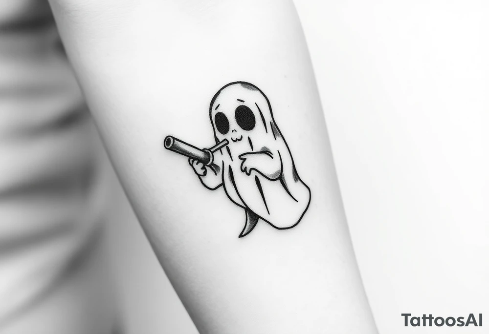 Cute ghost smoking a bong tattoo idea