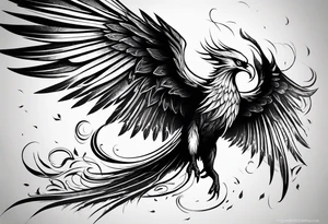 a phoenix rising from the ashes, with an angel opening its wings on the background tattoo idea