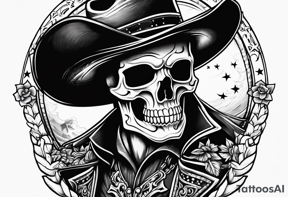 skeleton cowboy hat tattoo idea