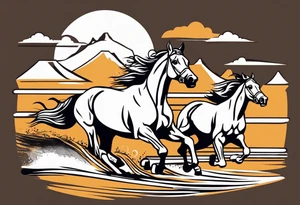 horse race on the beach with cliff tattoo idea