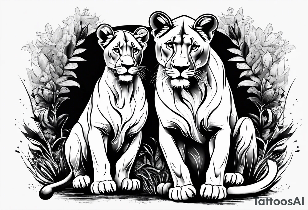 Lioness on her hind legs
protecting her two cubs tattoo idea Lioness on her hind legs
protecting her two cubs tattoo idea