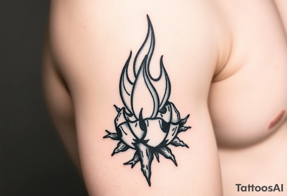flame in a root ball tattoo idea