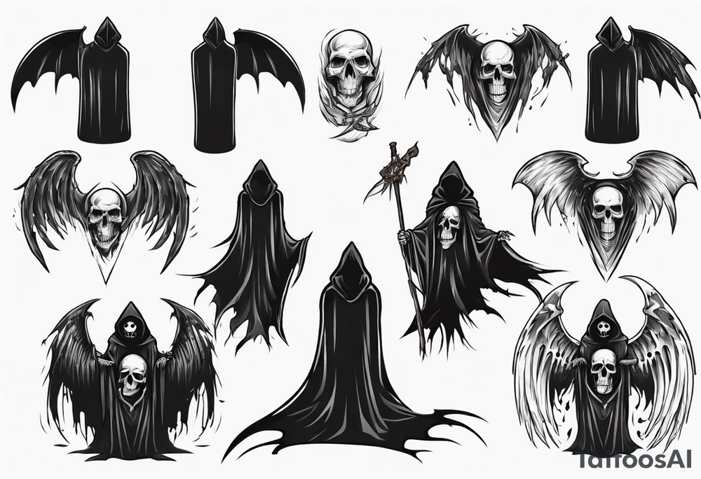 grim reaper cloak with wings tattoo idea