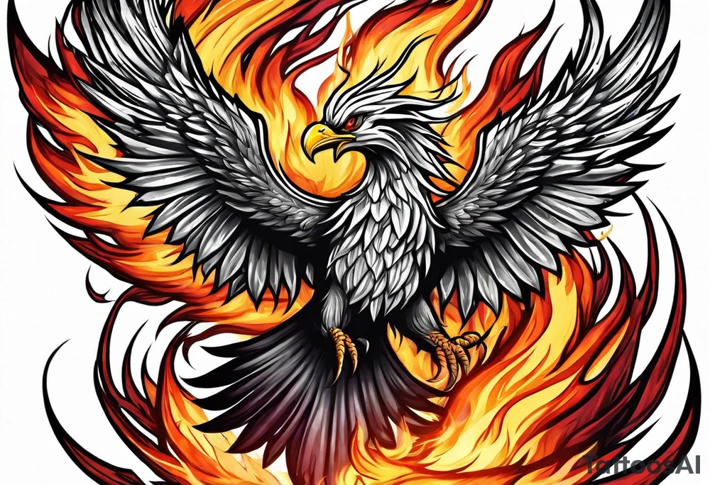masculine phoenix on fire tattoo idea