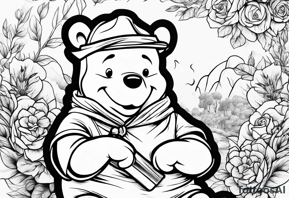 Winnie Pooh smoking joint tattoo idea