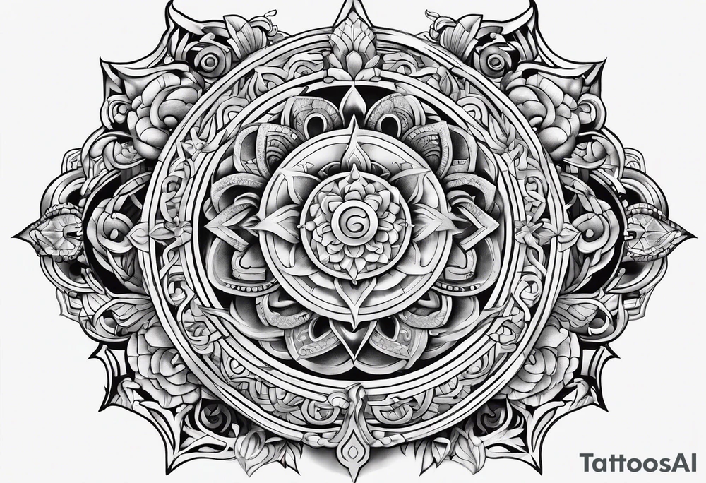 Chest and shoulder Buddhist tattoo idea