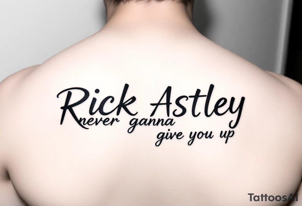Rick Astley outline with text Never Gonna Give You Up tattoo idea