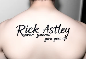 Rick Astley outline with text Never Gonna Give You Up tattoo idea