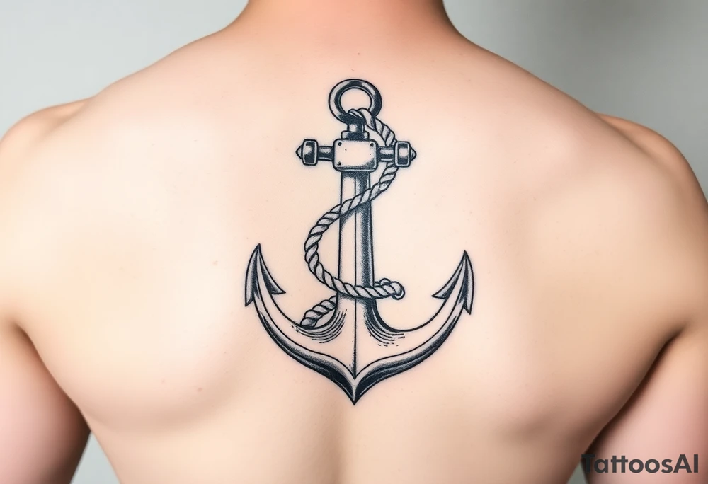 weathered anchor wrapped in nautical rope with sea waves tattoo idea