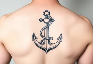 weathered anchor wrapped in nautical rope with sea waves tattoo idea