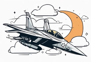 Fighter jet in the clouds with the date 09-07-2023 tattoo idea