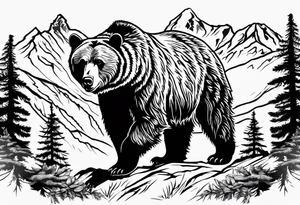 Grizzly bear outline with Teton mountain range inside tattoo idea